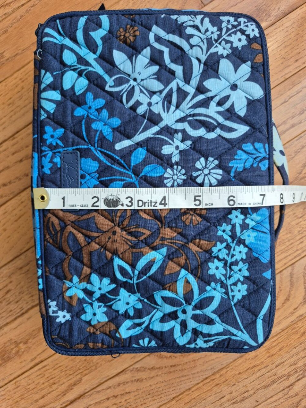 Vera Bradley Double Zip Brush Cosmetic Vanity Bag Java Blue Floral - Picture 11 of 12